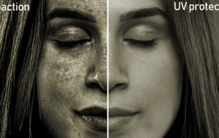 A split screen showing the results of sun rays on the soft face